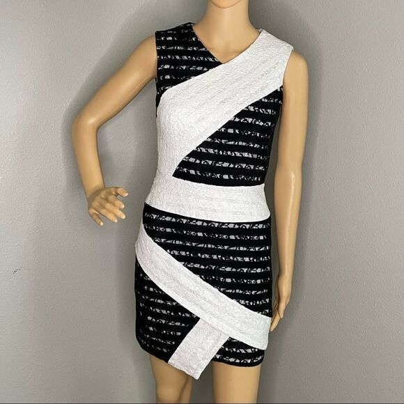 BCBG MAXAZRIA Dalia Black and White Sleeveless Dress with Asymmetrical Hem Sz 2 - Picture 2 of 14